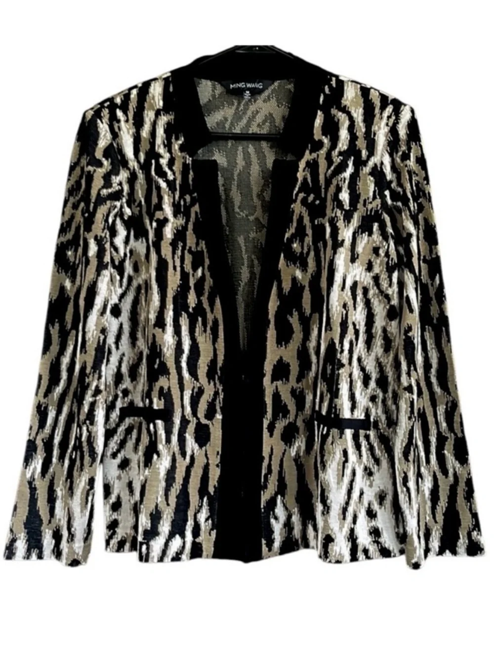 Like New Ming Wang Cardigan Sweater Black Taupe Ivory Size Medium